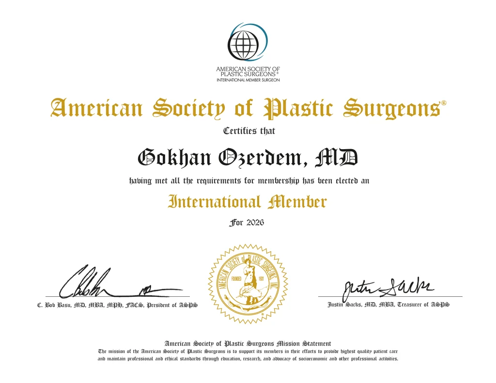 Op Dr Gökhan Özerdem ASPS Üyeliği Amerika Plastik Cerrahi Topluluğu